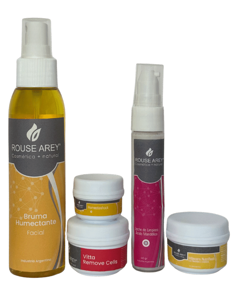 Kit Piel Seca. Leche de limpieza con mandélico 40gr.- Vitta Remove Cells 30gr.- Bruma humectante 125cc.- Máscara Nutriflash 30 gr.- Humectoshock 15 gr.-